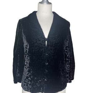 Vintage Black Luxury Velvet Lined Burn Out 3/4 Sleeve Jacket Blazer